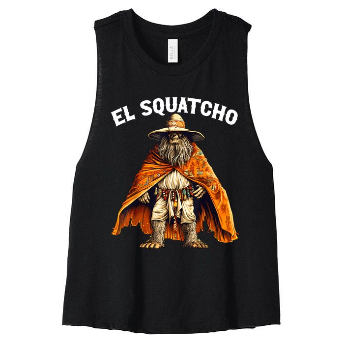 Funny El Squatcho Poncho Western Bigfoot Sasquatch Lover Women's Racerback Cropped Tank