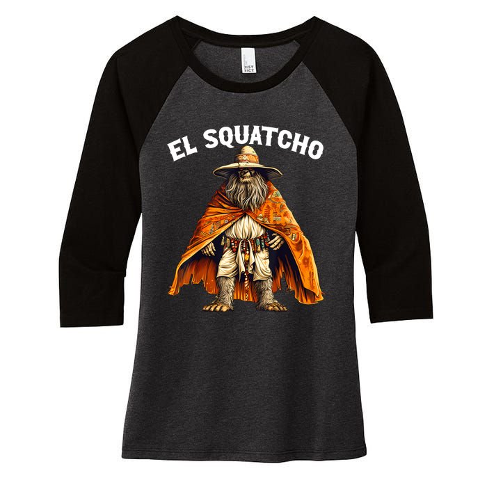 Funny El Squatcho Poncho Western Bigfoot Sasquatch Lover Women's Tri-Blend 3/4-Sleeve Raglan Shirt