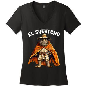 Funny El Squatcho Poncho Western Bigfoot Sasquatch Lover Women's V-Neck T-Shirt