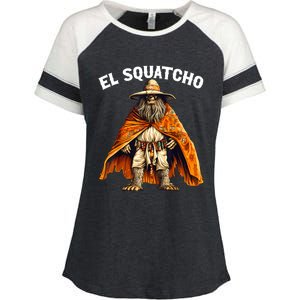 Funny El Squatcho Poncho Western Bigfoot Sasquatch Lover Enza Ladies Jersey Colorblock Tee