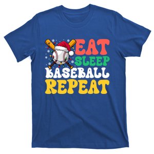 Funny Eat Sleep Baseball Repeat Christmas Snowflakes Xmas Gift T-Shirt