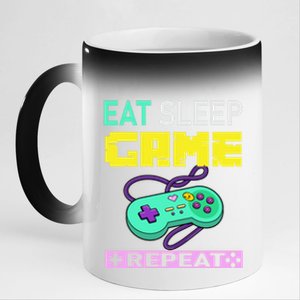 Funny Eat Sleep Game Repeat Tee For Video Games Lovers Cute Gift 11oz Black Color Changing Mug