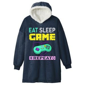 Funny Eat Sleep Game Repeat Tee For Video Games Lovers Cute Gift Hooded Wearable Blanket