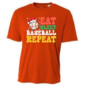 Funny Eat Sleep Baseball Repeat Christmas Snowflakes Xmas Cool Gift Cooling Performance Crew T-Shirt