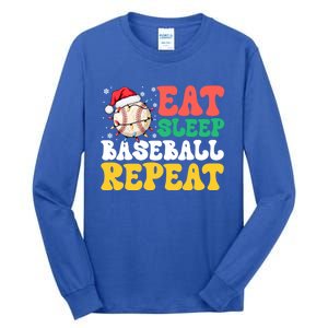 Funny Eat Sleep Baseball Repeat Christmas Snowflakes Xmas Cool Gift Tall Long Sleeve T-Shirt