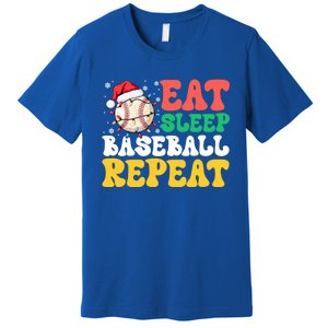 Funny Eat Sleep Baseball Repeat Christmas Snowflakes Xmas Cool Gift Premium T-Shirt