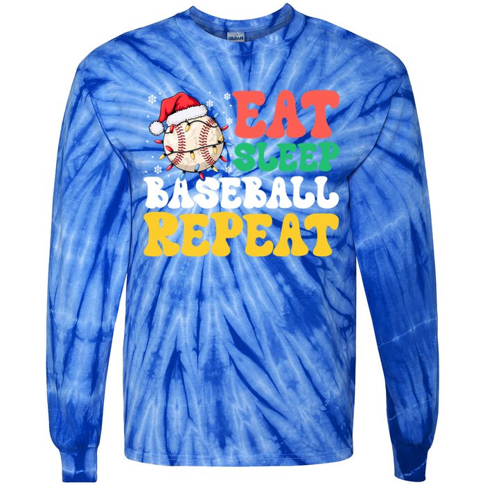 Funny Eat Sleep Baseball Repeat Christmas Snowflakes Xmas Cool Gift Tie-Dye Long Sleeve Shirt