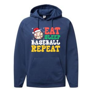 Funny Eat Sleep Baseball Repeat Christmas Snowflakes Xmas Cool Gift Performance Fleece Hoodie