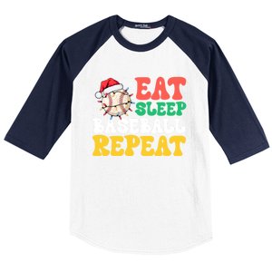 Funny Eat Sleep Baseball Repeat Christmas Snowflakes Xmas Cool Gift Baseball Sleeve Shirt