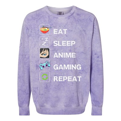 Funny Eat Sleep Anime Gaming Repeat Kawaii Otaku Gamer Anime Manga Colorblast Crewneck Sweatshirt