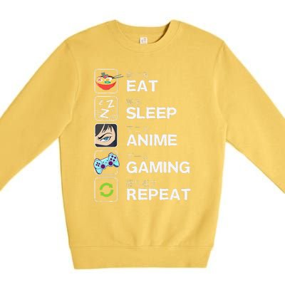 Funny Eat Sleep Anime Gaming Repeat Kawaii Otaku Gamer Anime Manga Premium Crewneck Sweatshirt