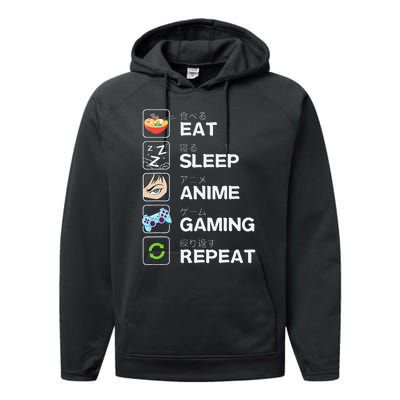 Funny Eat Sleep Anime Gaming Repeat Kawaii Otaku Gamer Anime Manga Performance Fleece Hoodie