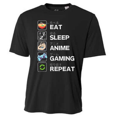 Funny Eat Sleep Anime Gaming Repeat Kawaii Otaku Gamer Anime Manga Cooling Performance Crew T-Shirt