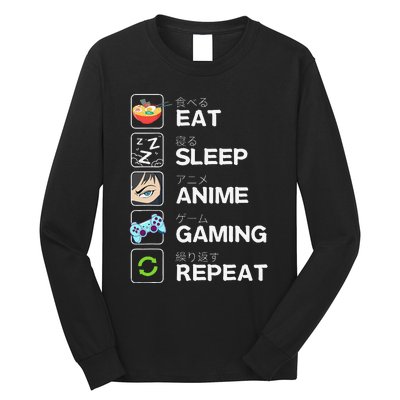 Funny Eat Sleep Anime Gaming Repeat Kawaii Otaku Gamer Anime Manga Long Sleeve Shirt