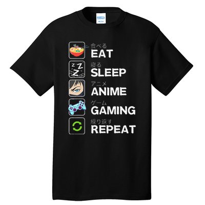 Funny Eat Sleep Anime Gaming Repeat Kawaii Otaku Gamer Anime Manga Tall T-Shirt