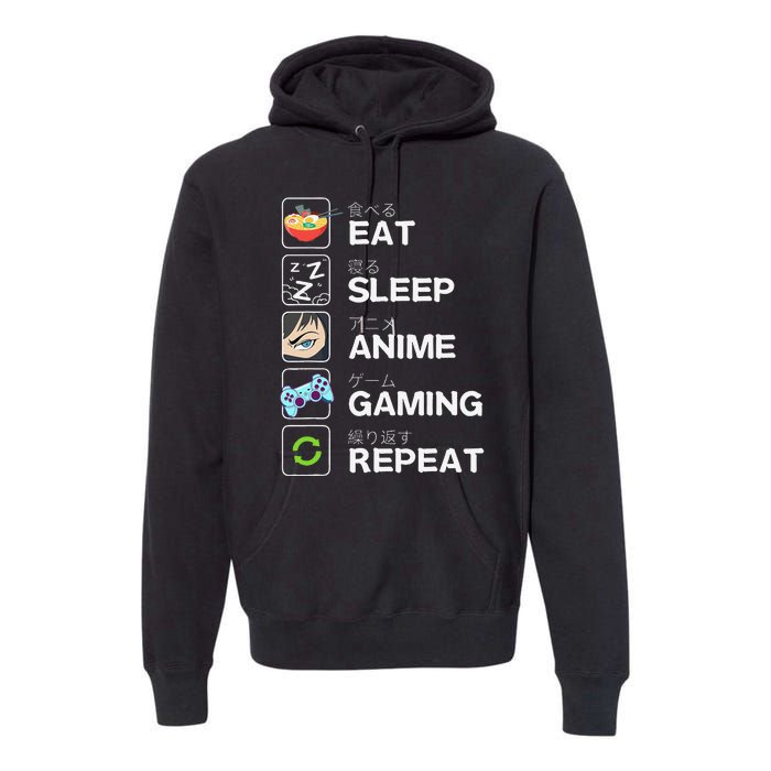 Funny Eat Sleep Anime Gaming Repeat Kawaii Otaku Gamer Anime Manga Premium Hoodie