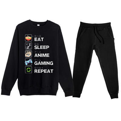 Funny Eat Sleep Anime Gaming Repeat Kawaii Otaku Gamer Anime Manga Premium Crewneck Sweatsuit Set