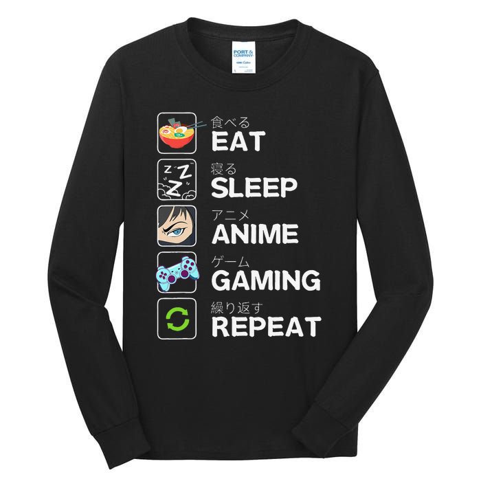 Funny Eat Sleep Anime Gaming Repeat Kawaii Otaku Gamer Anime Manga Tall Long Sleeve T-Shirt