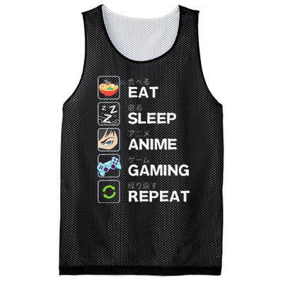 Funny Eat Sleep Anime Gaming Repeat Kawaii Otaku Gamer Anime Manga Mesh Reversible Basketball Jersey Tank