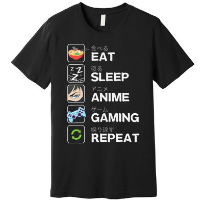 Funny Eat Sleep Anime Gaming Repeat Kawaii Otaku Gamer Anime Manga Premium T-Shirt