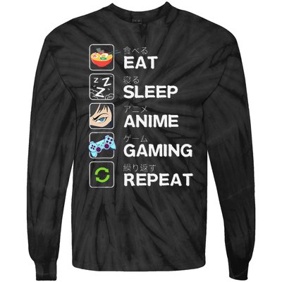 Funny Eat Sleep Anime Gaming Repeat Kawaii Otaku Gamer Anime Manga Tie-Dye Long Sleeve Shirt