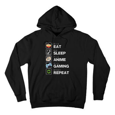 Funny Eat Sleep Anime Gaming Repeat Kawaii Otaku Gamer Anime Manga Tall Hoodie