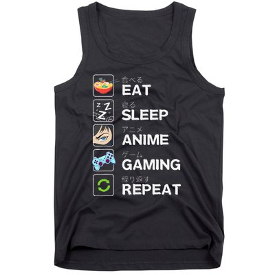 Funny Eat Sleep Anime Gaming Repeat Kawaii Otaku Gamer Anime Manga Tank Top