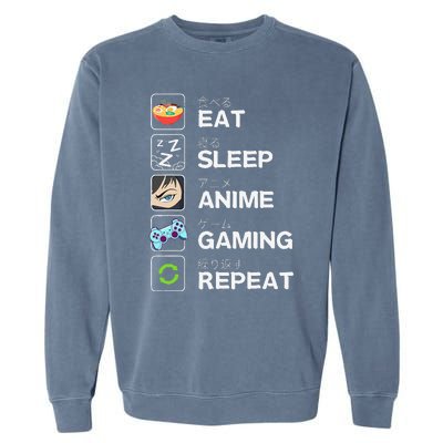 Funny Eat Sleep Anime Gaming Repeat Kawaii Otaku Gamer Anime Manga Garment-Dyed Sweatshirt