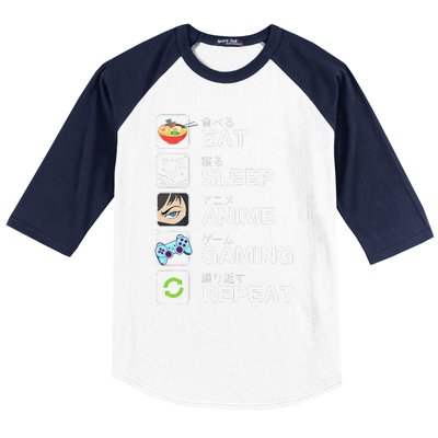 Funny Eat Sleep Anime Gaming Repeat Kawaii Otaku Gamer Anime Manga Baseball Sleeve Shirt