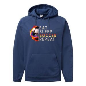 Funny Eat Sleep Soccer Repeat Soccer Player Performance Fleece Hoodie