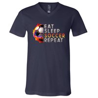 Funny Eat Sleep Soccer Repeat Soccer Player V-Neck T-Shirt