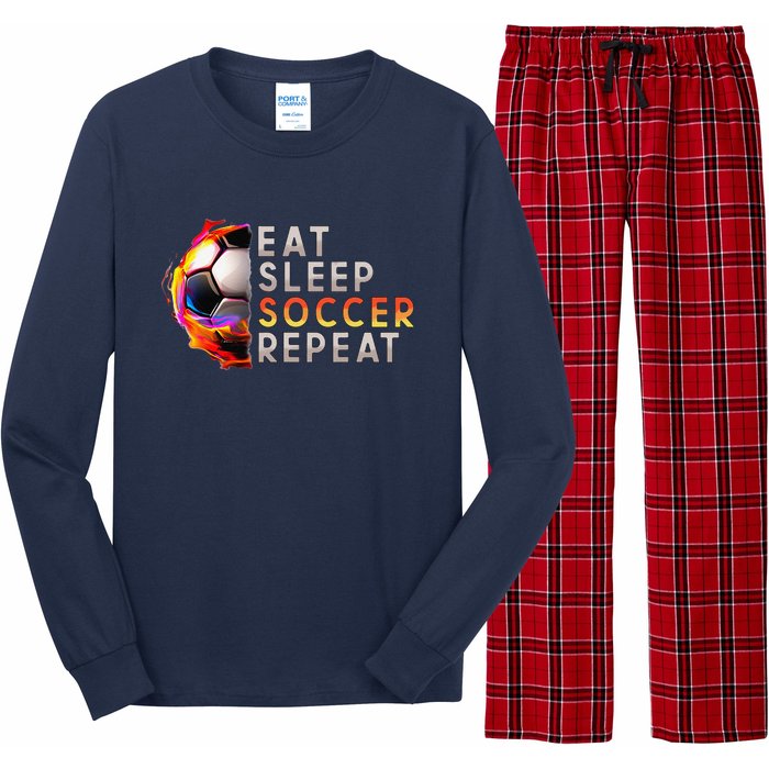 Funny Eat Sleep Soccer Repeat Soccer Player Long Sleeve Pajama Set