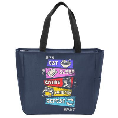 Funny Eat Sleep Anime Gaming Repeat Otaku Gamer Japanese Anime Zip Tote Bag