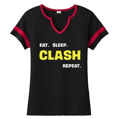 Funny Eat Sleep Clash Repeat Gaming Cute Gift Ladies Halftime Notch Neck Tee