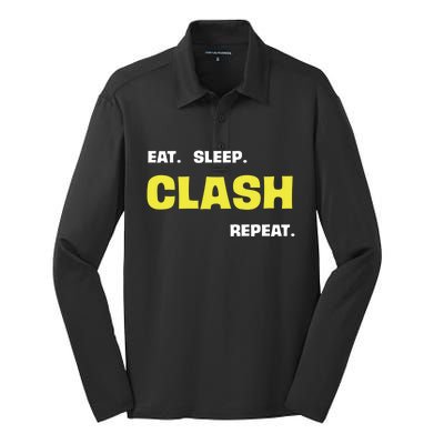 Funny Eat Sleep Clash Repeat Gaming Cute Gift Silk Touch Performance Long Sleeve Polo