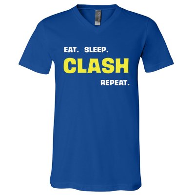 Funny Eat Sleep Clash Repeat Gaming Cute Gift V-Neck T-Shirt