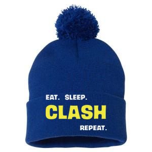 Funny Eat Sleep Clash Repeat Gaming Cute Gift Pom Pom 12in Knit Beanie