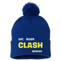 Funny Eat Sleep Clash Repeat Gaming Cute Gift Pom Pom 12in Knit Beanie