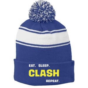 Funny Eat Sleep Clash Repeat Gaming Cute Gift Stripe Pom Pom Beanie