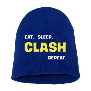 Funny Eat Sleep Clash Repeat Gaming Cute Gift Short Acrylic Beanie