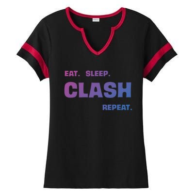 Funny Eat Sleep Clash Repeat Gaming Cool Gift Ladies Halftime Notch Neck Tee