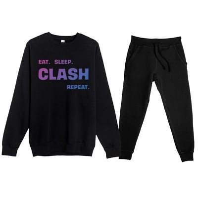 Funny Eat Sleep Clash Repeat Gaming Cool Gift Premium Crewneck Sweatsuit Set