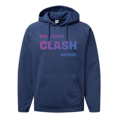 Funny Eat Sleep Clash Repeat Gaming Cool Gift Performance Fleece Hoodie