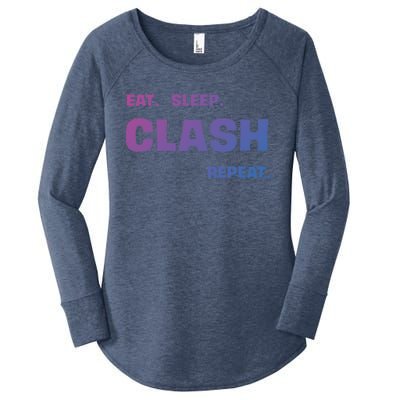 Funny Eat Sleep Clash Repeat Gaming Cool Gift Women's Perfect Tri Tunic Long Sleeve Shirt