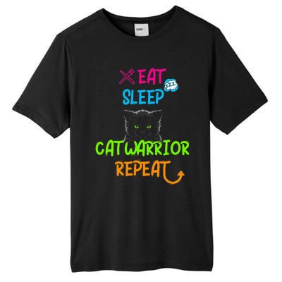 Funny Eat Sleep Cat Warrior Repeat Cool Cat Design Tall Fusion ChromaSoft Performance T-Shirt