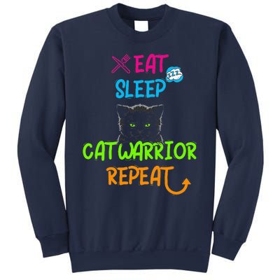 Funny Eat Sleep Cat Warrior Repeat Cool Cat Design Sweatshirt