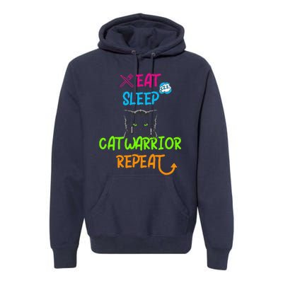 Funny Eat Sleep Cat Warrior Repeat Cool Cat Design Premium Hoodie