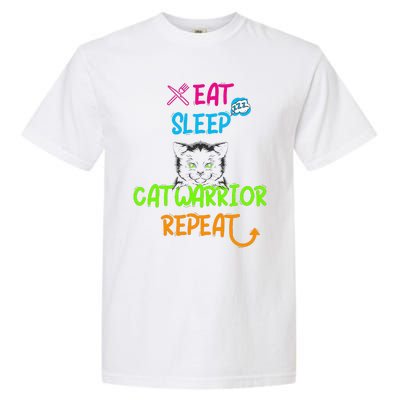 Funny Eat Sleep Cat Warrior Repeat Cool Cat Design Garment-Dyed Heavyweight T-Shirt