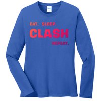 Funny Eat Sleep Clash Repeat Gaming Cool Gift Ladies Long Sleeve Shirt