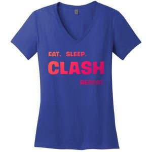 Funny Eat Sleep Clash Repeat Gaming Cool Gift Women's V-Neck T-Shirt